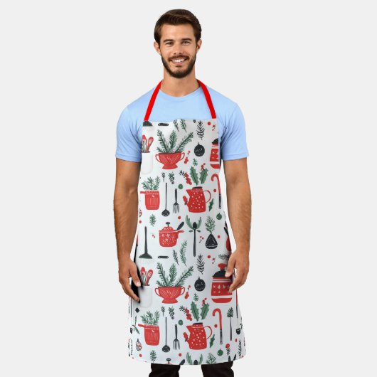 Küche, Topf, Weihnachten, rot, Mistel, Kochen エプロン (着用した状態)