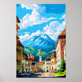 Kufstein Austria Art Vintage Travel Illustration ポスター