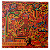 Kuna Indian Mola Men in Boats タイル (正面)