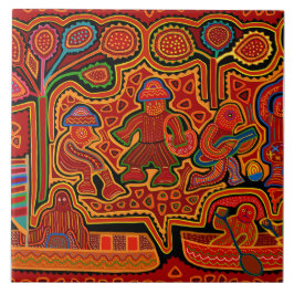 Kuna Indian Mola Men in Boats タイル