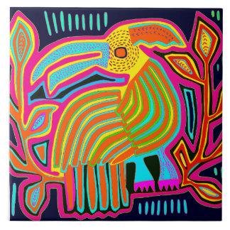 Kuna Indian Mola Parrot Ceramic Tile タイル