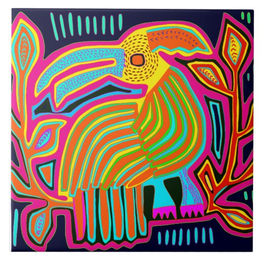 Kuna Indian Mola Parrot Ceramic Tile タイル (正面)