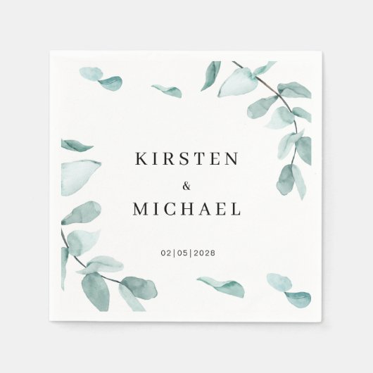 Kundenspezifisch Elegant Eukalyptus Grün Weiß スタンダードカクテルナプキン (正面)