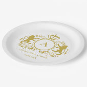 Kundenspezifisch Logo Monogramm Wappen Löwen   ペーパープレート (アングル)