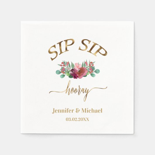 Kundenspezifisch "SIP SIP HOORAY" Blumen スタンダードカクテルナプキン (正面)