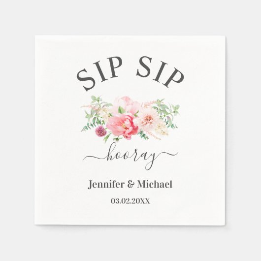 Kundenspezifisch "SIP SIP HOORAY" Blumen スタンダードカクテルナプキン (正面)