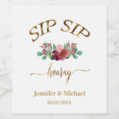 Kundenspezifisch "SIP SIP HOORAY" Blumen ワインラベル (シングルラベル)