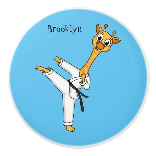 Kung Fu giraffe cartoon illustration セラミックノブ (正面)