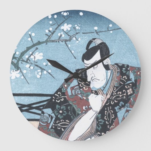 Kunisada著日本人のUkiyo-eの冬のKabuki俳優 ラージ壁時計 (正面)