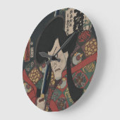 Kunisada著日本人のUkiyo-eの武士のKabuki俳優 ラージ壁時計 (傾斜)