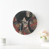 Kunisada著日本人のUkiyo-eの武士のKabuki俳優 ラージ壁時計 (ホーム)