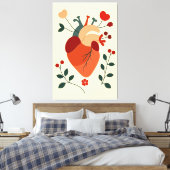 Künstlerisches Herz und Blumen キャンバスプリント (インサイチュ (寝室))
