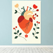 Künstlerisches Herz und Blumen キャンバスプリント (インサイチュ (ウッドフロア))