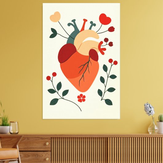 Künstlerisches Herz und Blumen キャンバスプリント (インサイチュ (リビング))