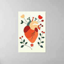 Künstlerisches Herz und Blumen キャンバスプリント