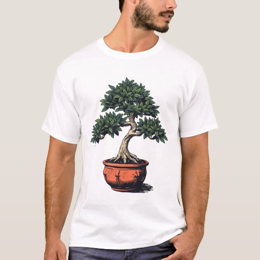 Kunstvoller Bonsai-Baum Im Steinguttopf Tシャツ (正面)