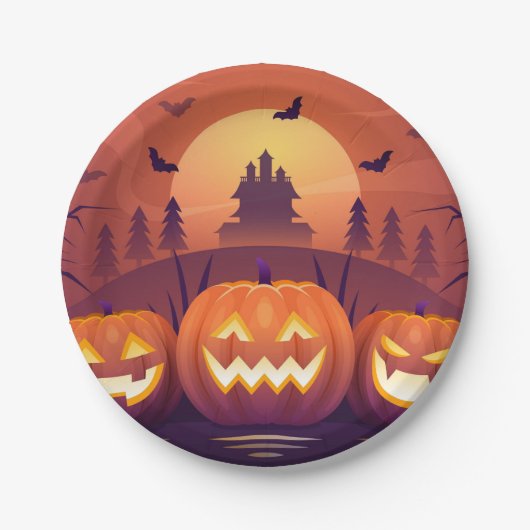 Kürbis Halloween Pappteller – Lustiges Halloween-P ペーパープレート (正面)