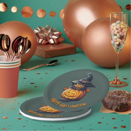 Kürbishexe im Katzenkostüm -  ペーパープレート (複数)