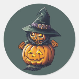 Kürbishexe im Katzenkostüm -  ラウンドシール
