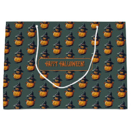 Kürbishexe im Katzenkostüm -  ラージペーパーバッグ