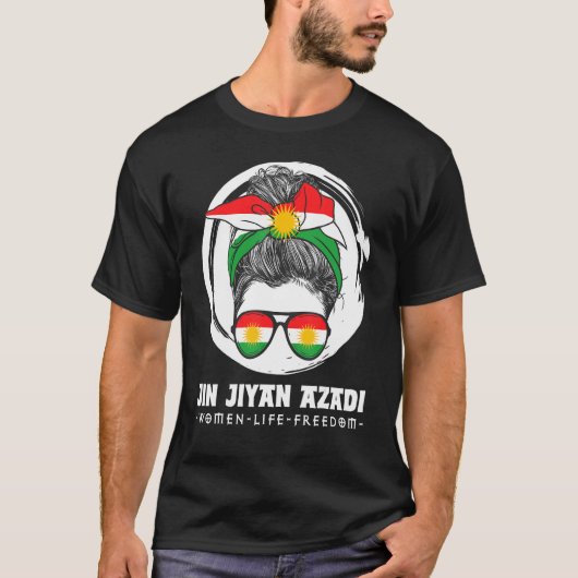 Kurdish Flag. JIN-JIYAN-AZADI Support Kurdish wome Tシャツ (正面)
