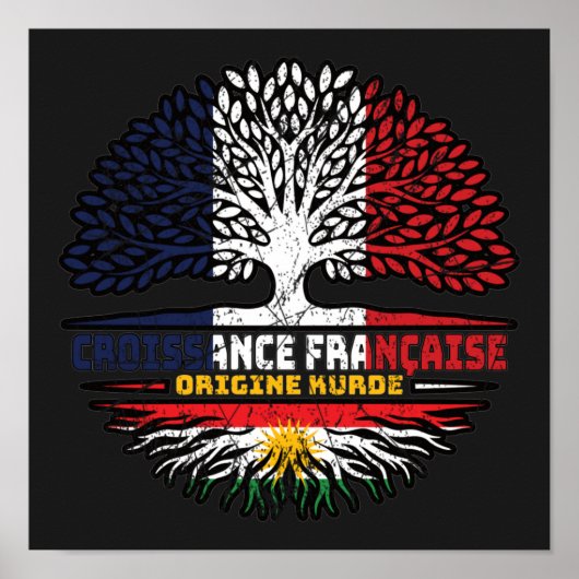 Kurdistan Kurdish French France Tree Roots Flag ポスター (正面)