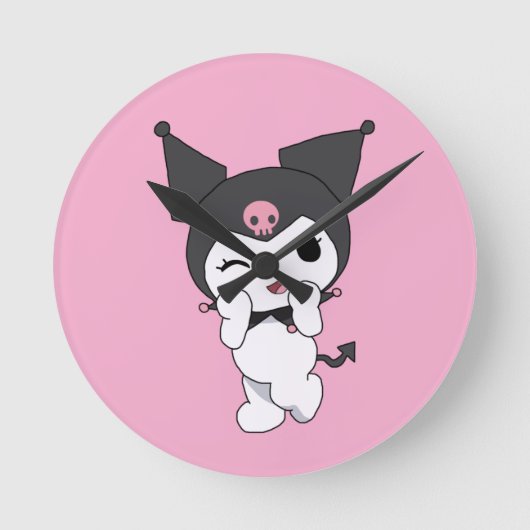 Kuromi Wall Clock – Cute Sanrio-Inspired Room Deco ラウンド壁時計 (正面)