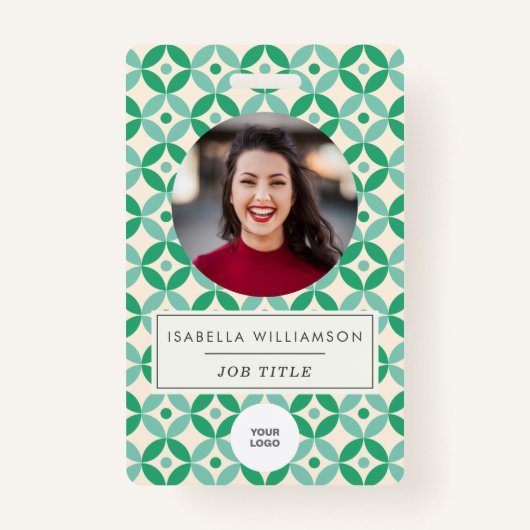 Kute Geometric Green Employee Photo ID 企業の バッジ (正面)