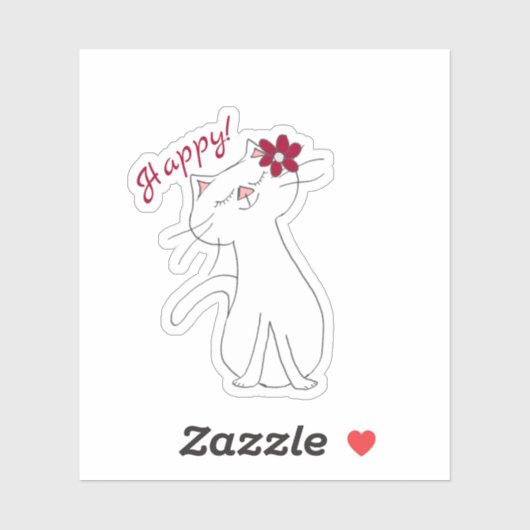 Kute Kitty White Cat Happy  シール (シート)