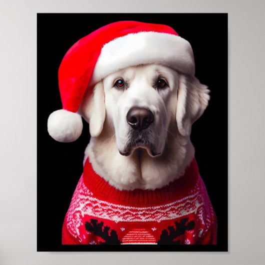 Kuvasz Dog With Santa Hat Christmasクリスマス所有者Lov ポスター (正面)