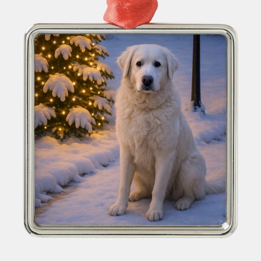 Kuvasz Holiday Card メタルオーナメント (正面)