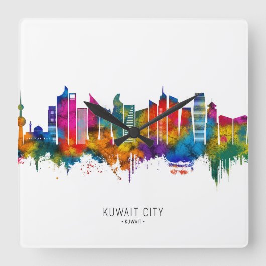 Kuwait City Kuwait Skyline スクエア壁時計 (正面)