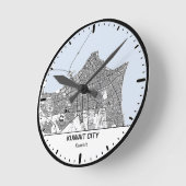 Kuwait Clock City Line Art ラウンド壁時計 (傾斜)