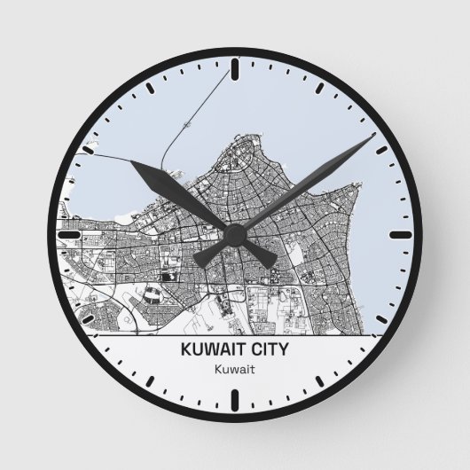 Kuwait Clock City Line Art ラウンド壁時計 (正面)