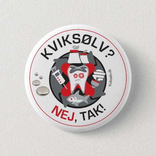 "Kviksølvか。 Nej、ターク!" ピンかボタン 缶バッジ (正面)