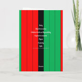 Kwanzaaの主義の赤く黒い緑のストライプパターン シーズンカード (裏面)