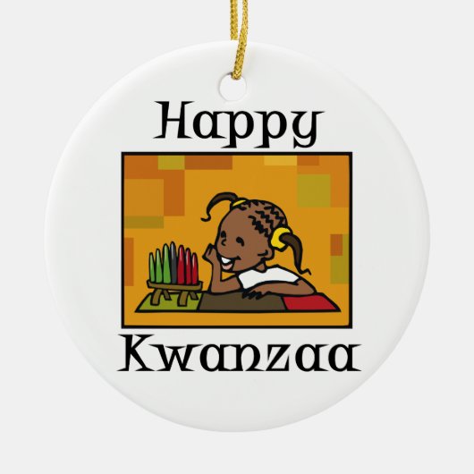 Kwanzaaの幸せな女の子Kinara セラミックオーナメント (正面)