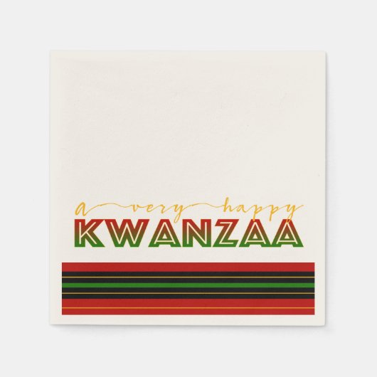 Kwanzaa | 非常に幸福なクワンザはっきりしたストライプ スタンダードカクテルナプキン (正面)