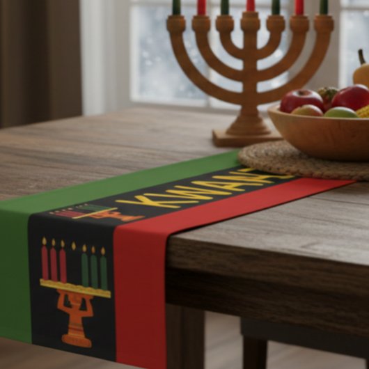 Kwanzaa Celebration Pan-African Vertical Stripes ショートテーブルランナー