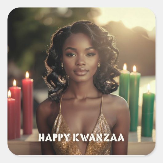 KWANZAA - HAPPY KWANZAA -  スクエアシール (正面)