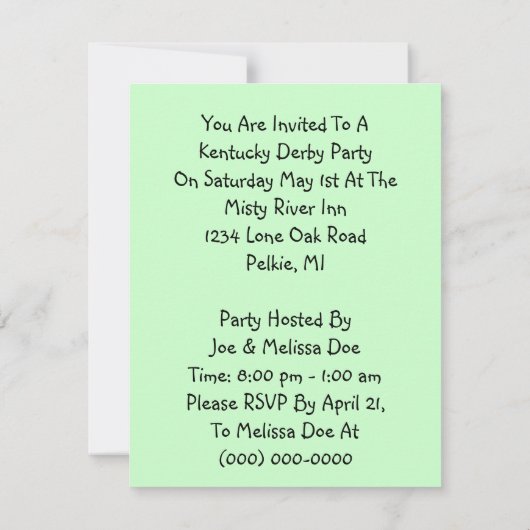 Kyケンタッキーダービーのパーティーを催すおもしろいの招待状 招待状 (裏面)