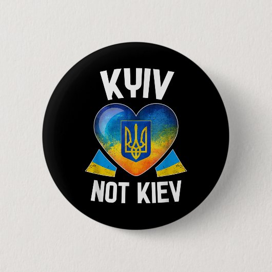 Kyiv Not Kiev _ウクライナ国旗のハートサポートUkrai 缶バッジ (正面)