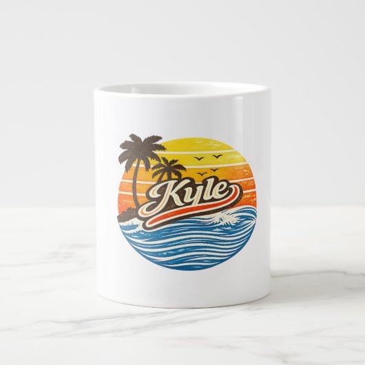 Kyle Retro Sunset Name Design ジャンボコーヒーマグカップ (正面)