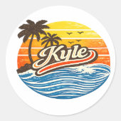 Kyle Retro Sunset Name Design ラウンドシール (正面)
