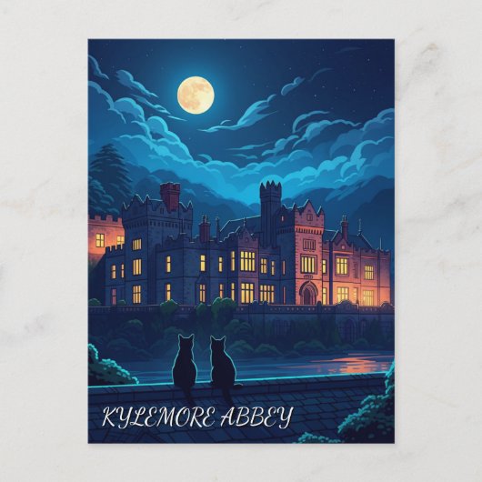 Kylemore Abbey Ireland cats at Night ポストカード (正面)