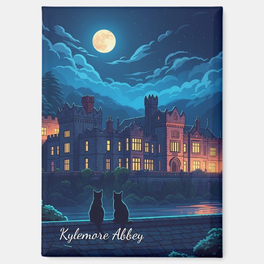 Kylemore Abbey Ireland cats at Night マグネット (正面)
