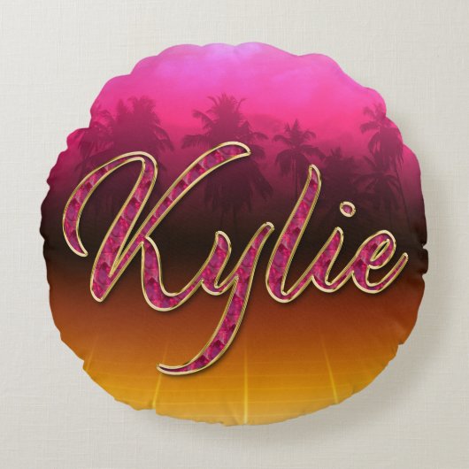 Kylie Vorname Name golden pink Kissen ラウンドクッション (正面)