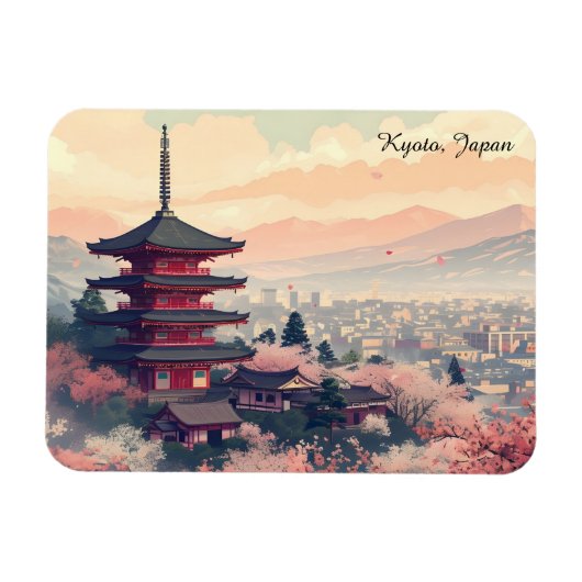 Kyoto Japan 桜の寺院アート – Sapura マグネット (横)