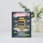 Kyoto Japan Kinkaku-ji Illustration Travel Art Vin ポストカード (スタンド正面)