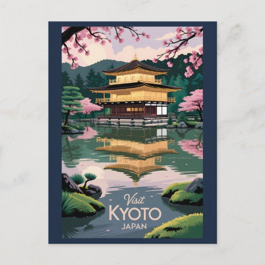 Kyoto Japan Kinkaku-ji Illustration Travel Art Vin ポストカード (正面)